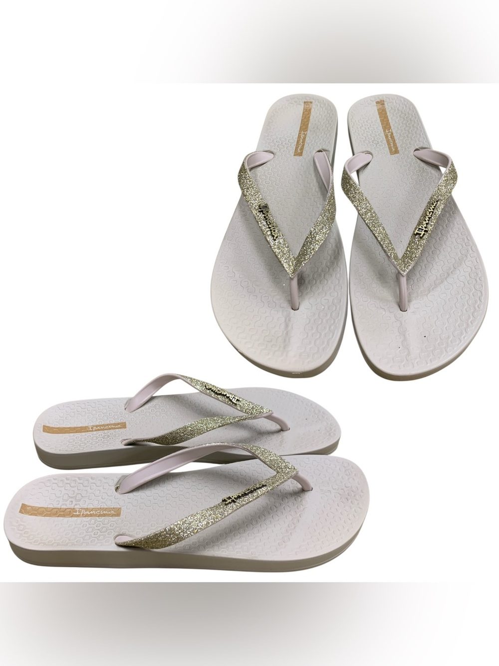 Ipanema Glitter Strap Flip Flops - Gold and Light Pink S9